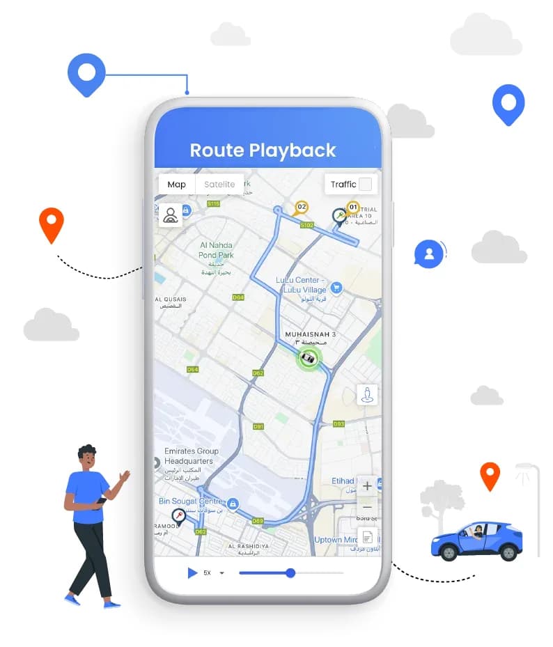 Route Playback replaying a vehicle’s full journey on the map