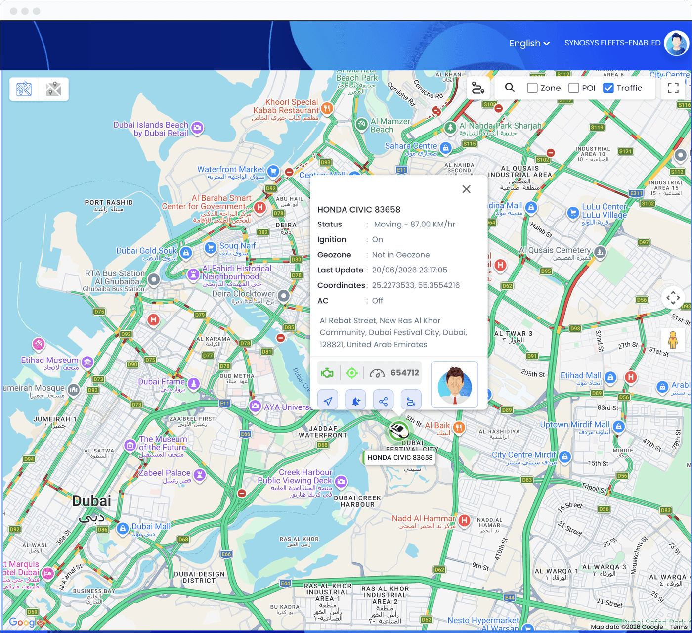 Locator web — live fleet map with alerts