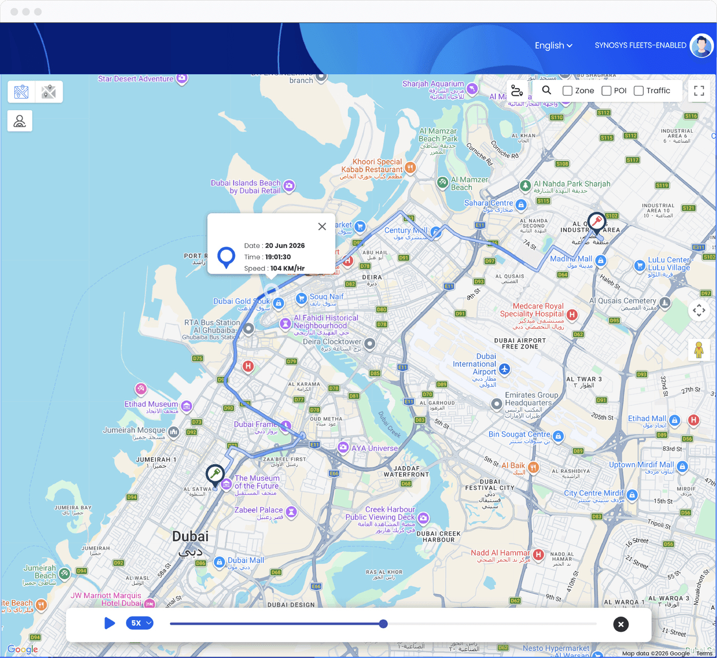 Locator web — route playback