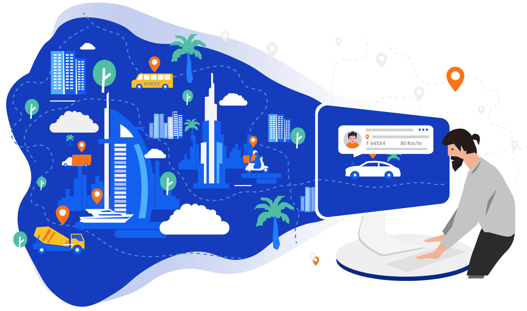 SecurePath GPS tracking — Dubai fleet monitoring illustration