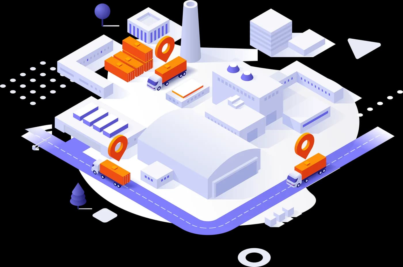 SHAHIN cargo tracking — industrial and logistics facility illustration