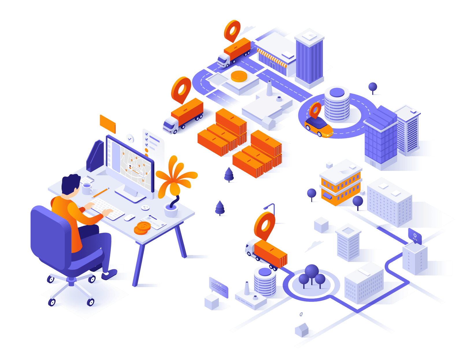 SHAHIN GPS tracking — fleet dispatch and city delivery illustration