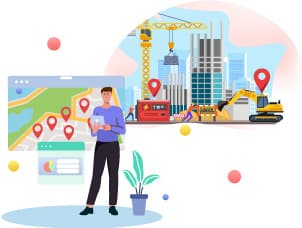 Construction assets and generators pinned on a tracking map
