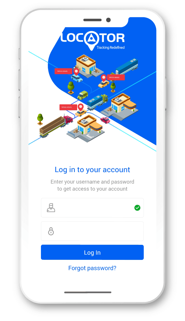 LOCATOR app login screen