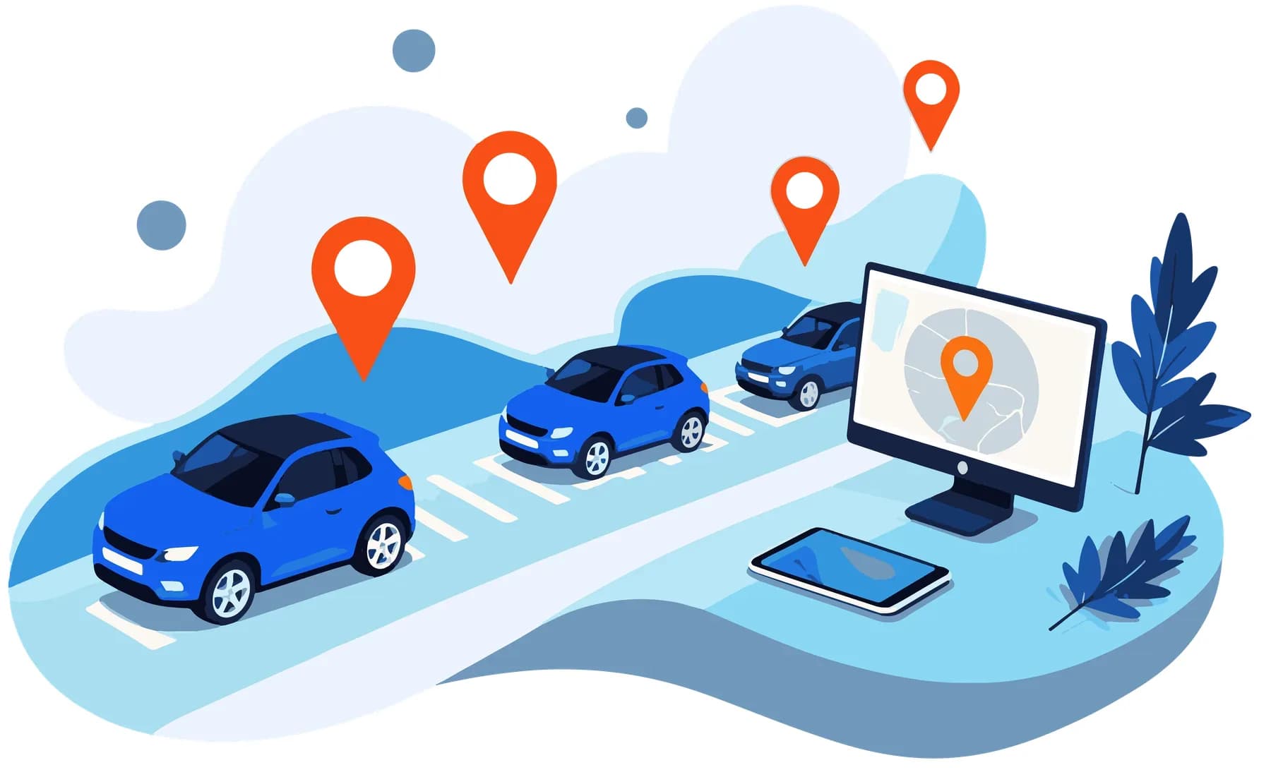 Fleet Manager dashboard tracking a line of company vehicles